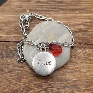 Sterling pendant - silver tone chain bracelet B3215 love scarlet dangle